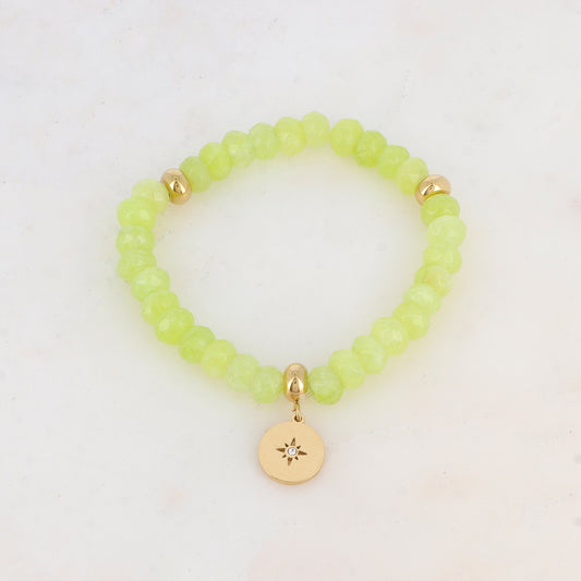 Bracelet élastique avec pierres naturelles, pampille ronde et strass