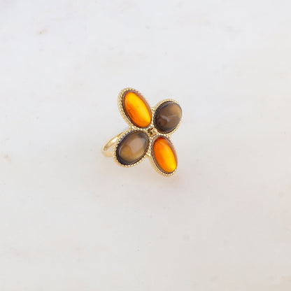 Bague fine réglable avec 4 pâtes de verres ovales - Marron mix