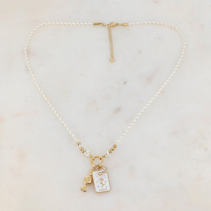 Collier sur cordon avec pendentif en émail avec motif fleur, bonbons et fleur strassé (51+5CM)