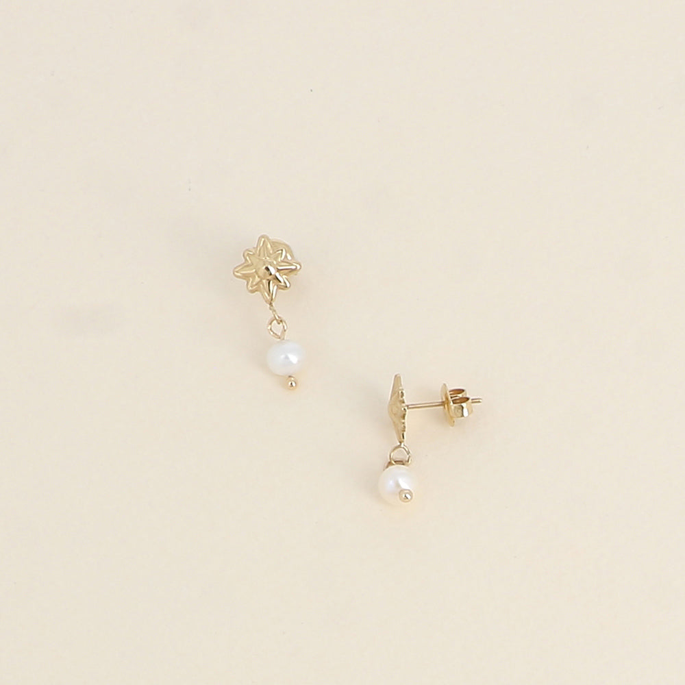 Boucles pendantes - étoile du Nord et perle d'eau douce 23x37 mm