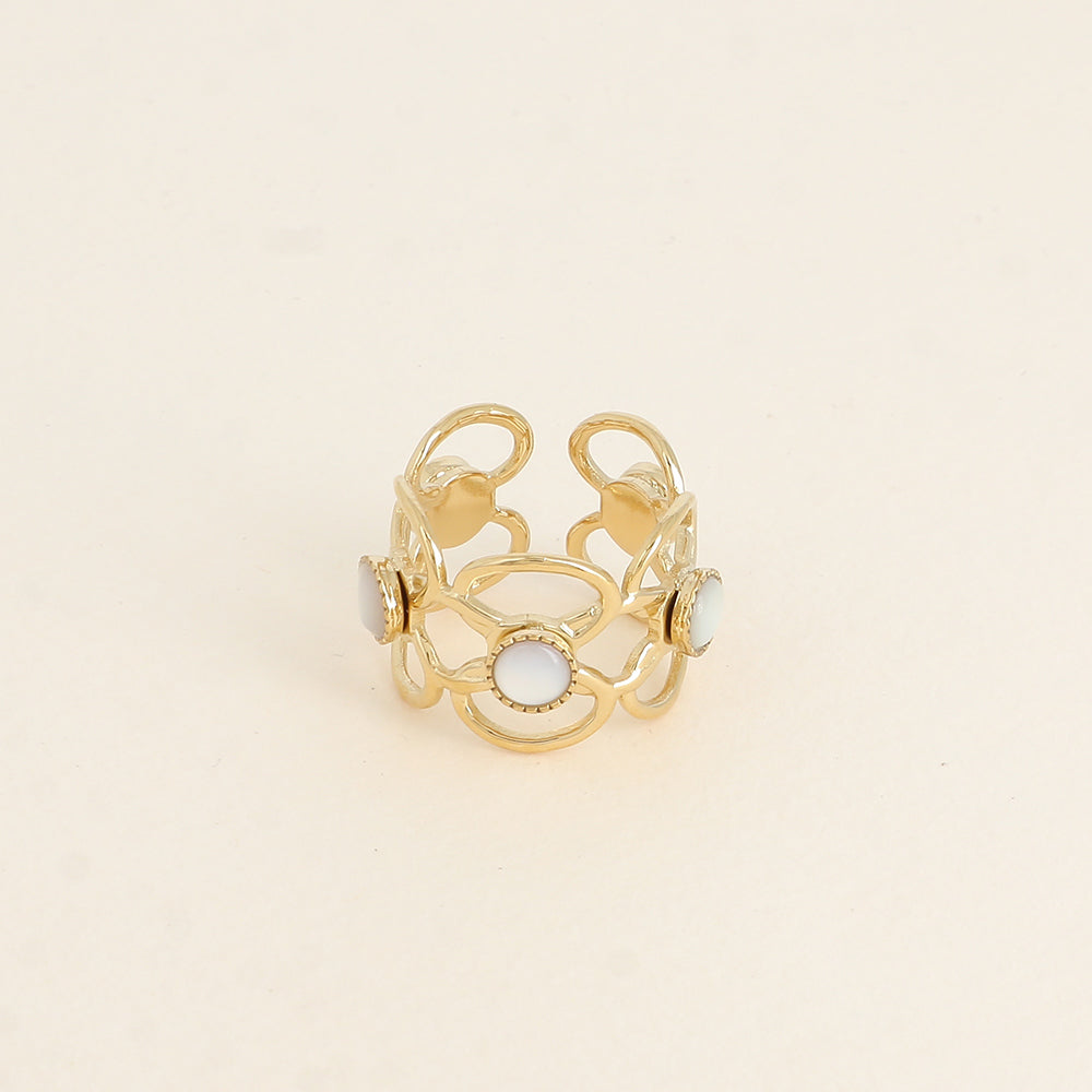 Bague - 5 motifs floraux ajourés et pierres naturelles nacre