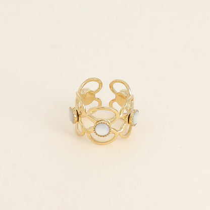 Bague - 5 motifs floraux ajourés et pierres naturelles nacre