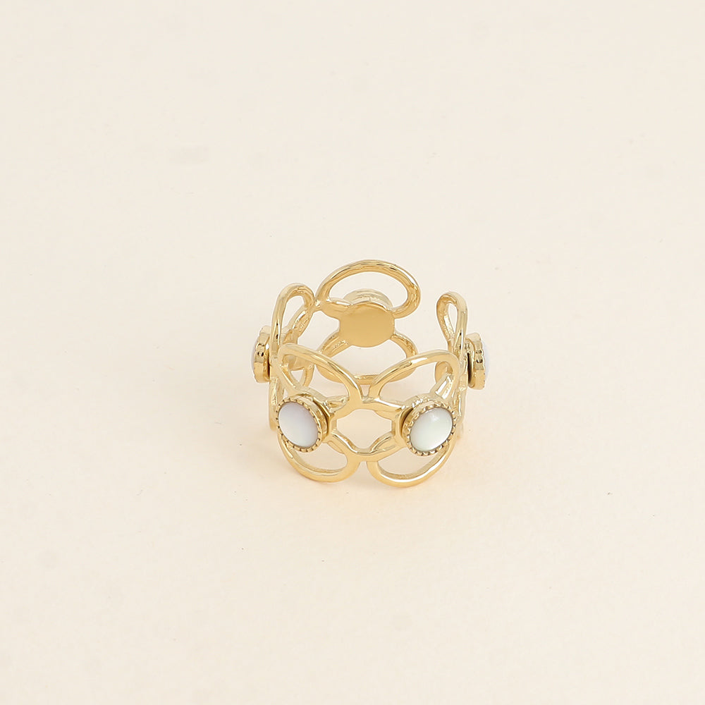 Bague - 5 motifs floraux ajourés et pierres naturelles nacre