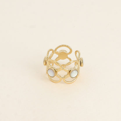 Bague - 5 motifs floraux ajourés et pierres naturelles nacre