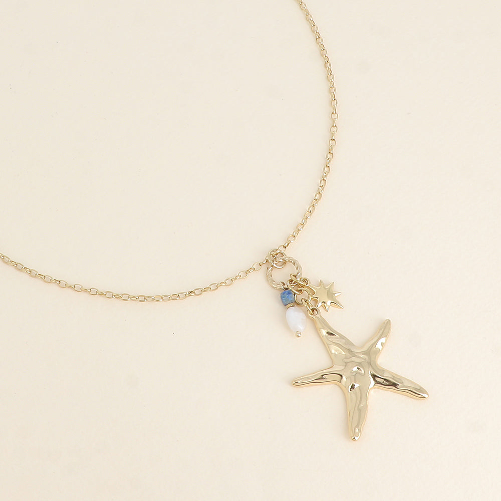 Collier - étoile de mer, pierres naturelles et étoile de Nord 45+7 cm