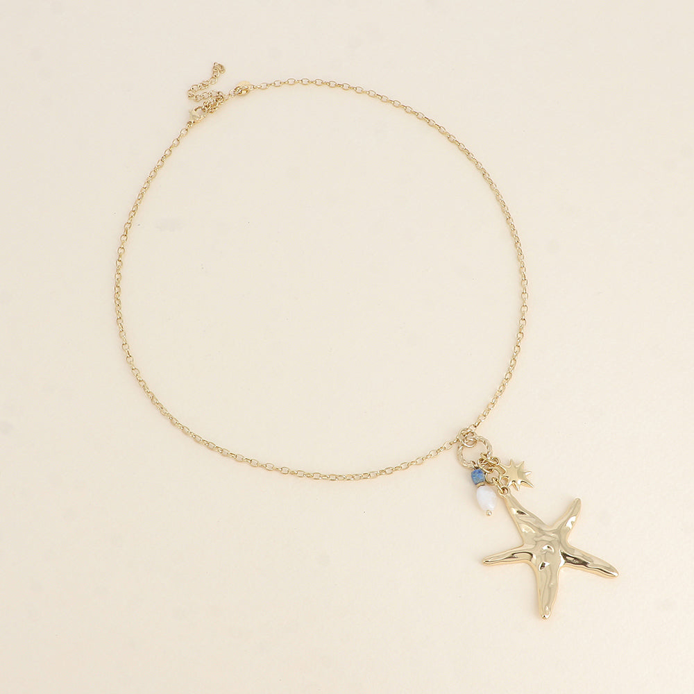Collier - étoile de mer, pierres naturelles et étoile de Nord 45+7 cm
