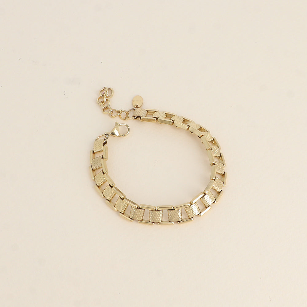 Bracelet - maille carrée et tubes martelés alternés (17+3 cm)