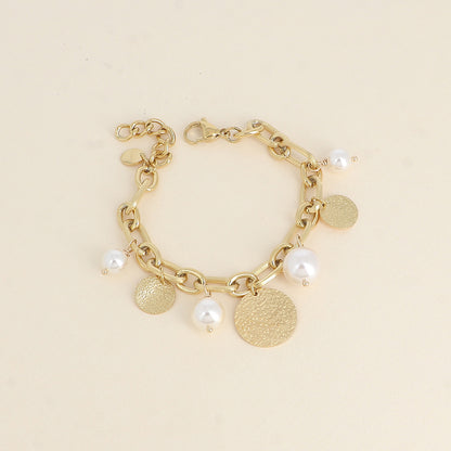 Bracelet - perles en résine blanches et pampilles rondes texturées (17,5+5 cm)