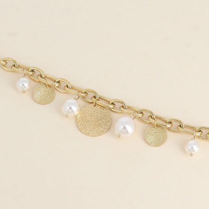 Bracelet - perles en résine blanches et pampilles rondes texturées (17,5+5 cm)