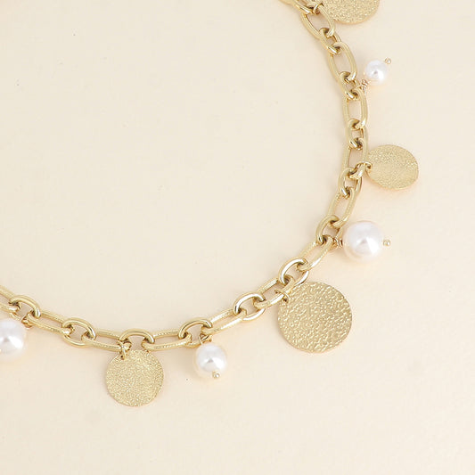 Collier - perles en résine blanche et pampilles rondes texturées 40+5 cm