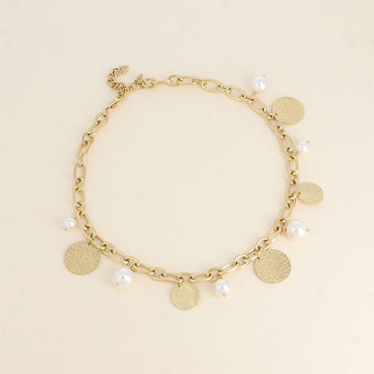 Collier - perles en résine blanche et pampilles rondes texturées 40+5 cm