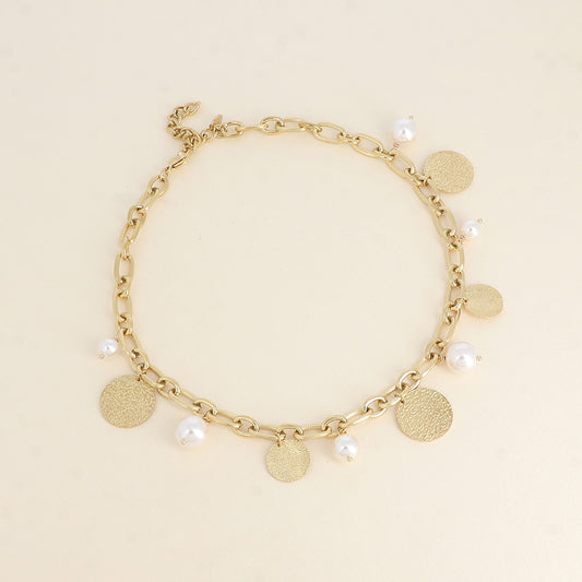 Collier - perles en résine blanche et pampilles rondes texturées 40+5 cm