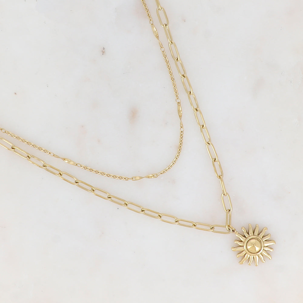 Collier double rangs en maille avec soleil (40/47+5CM)