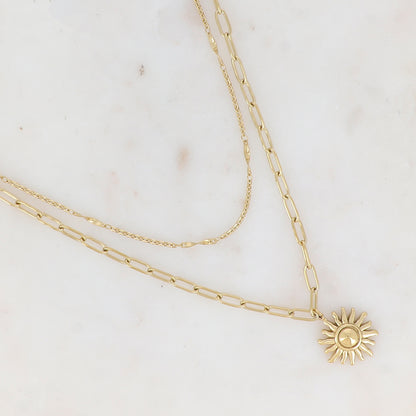 Collier double rangs en maille avec soleil (40/47+5CM)