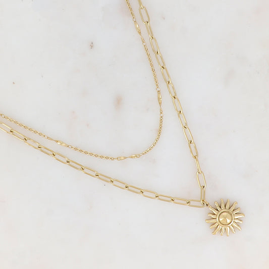 Collier double rangs en maille avec soleil (40/47+5CM)