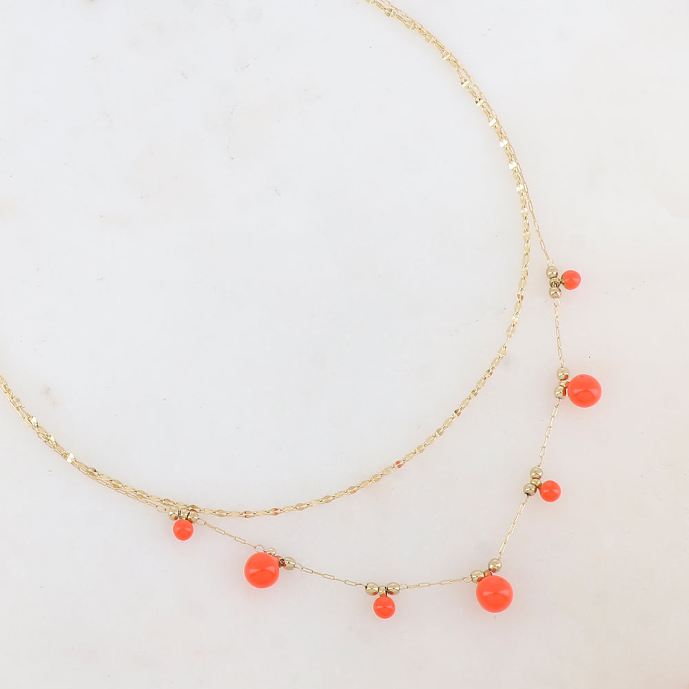 Collier double rangs avec petites boules et émail 40/43+5 cm