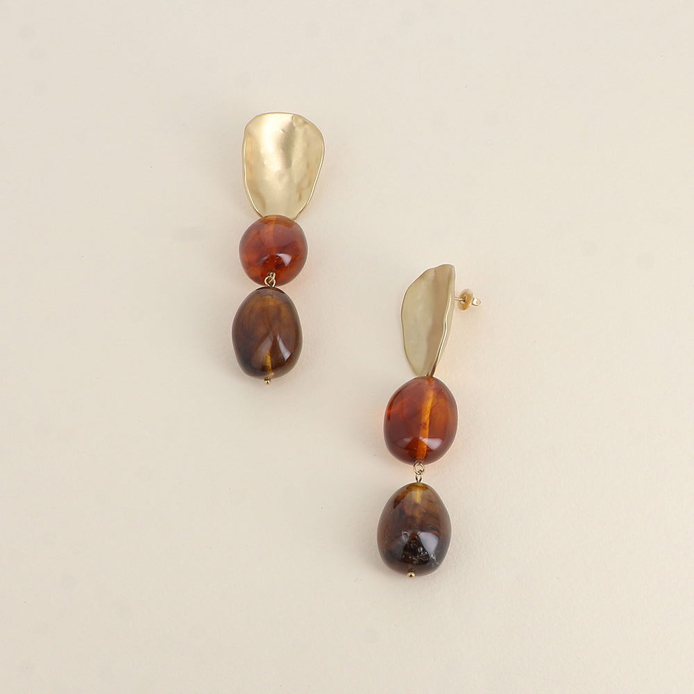 Boucles pendantes - pièce mat et perle en résine léopard 18x85 mm