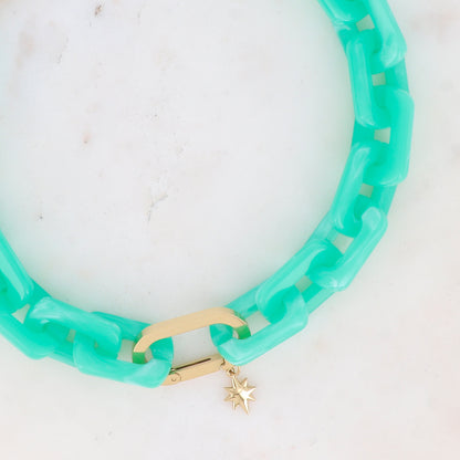 Collier avec étoile et résine rectangulaire verte 42+10 cm
