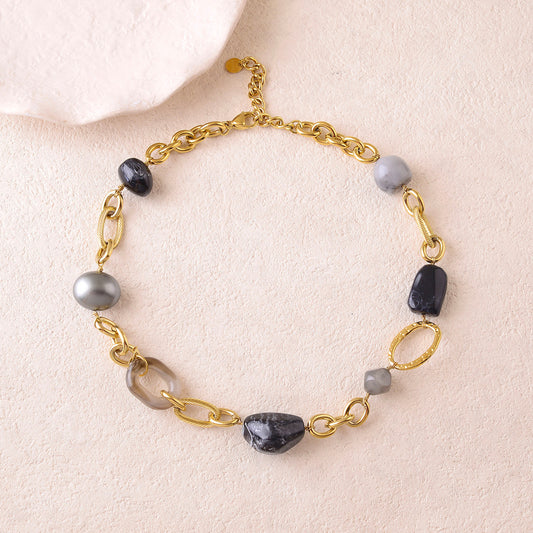 Collier en maille avec perles en résine (40+5CM)