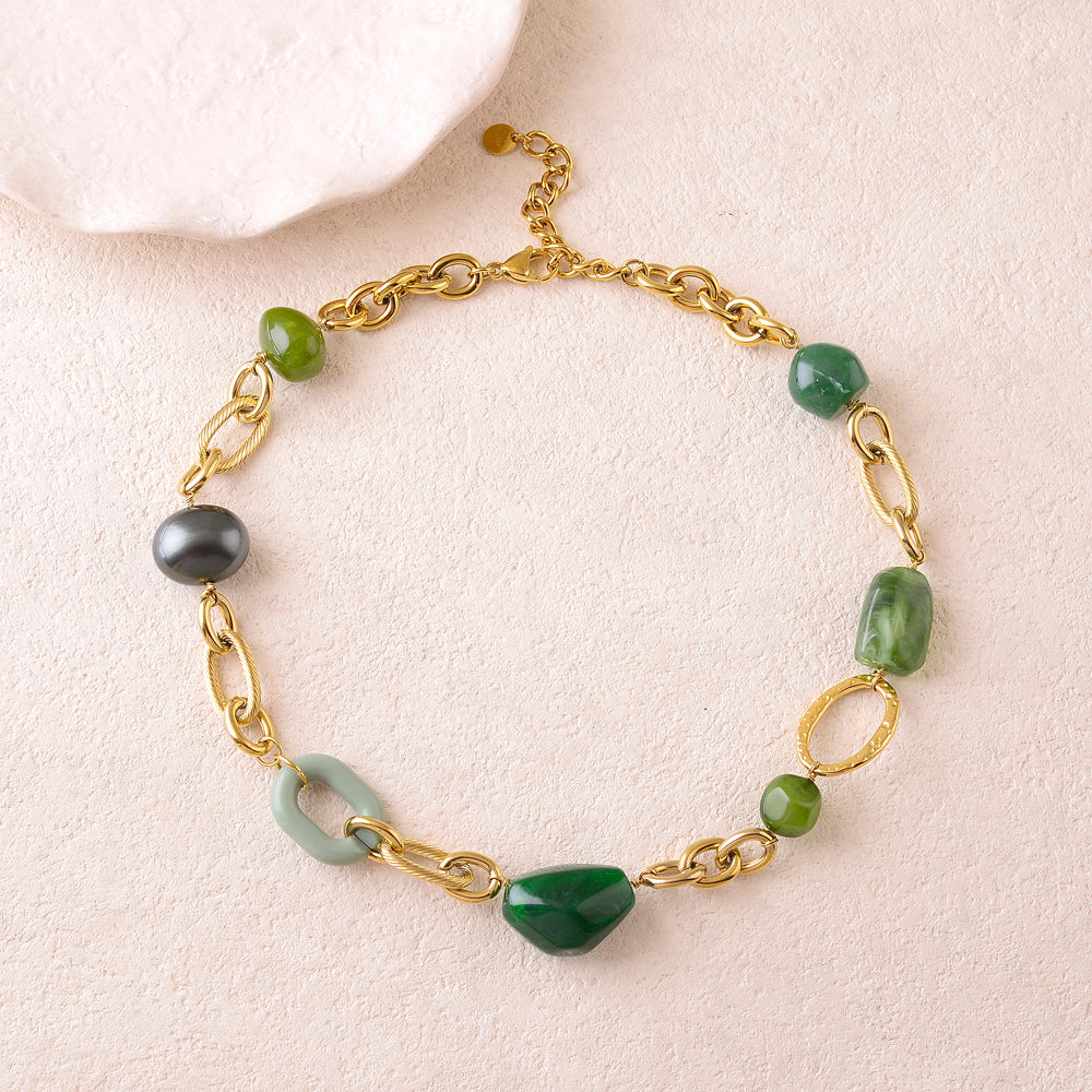 Collier en maille avec perles en résine (40+5CM)