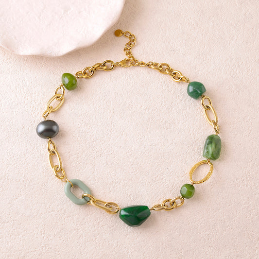 Collier en maille avec perles en résine (40+5CM)