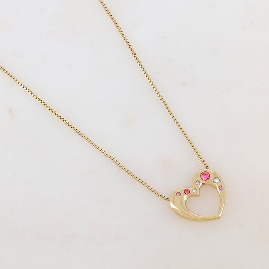 Collier avec pendentif cœur et strass (40+5CM)
