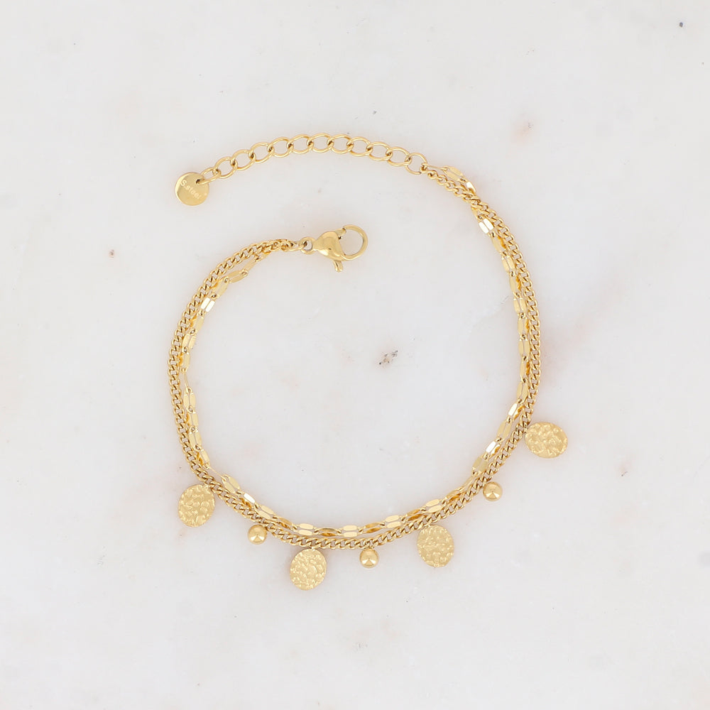 Bracelet double rangs avec pampilles ovales martelées