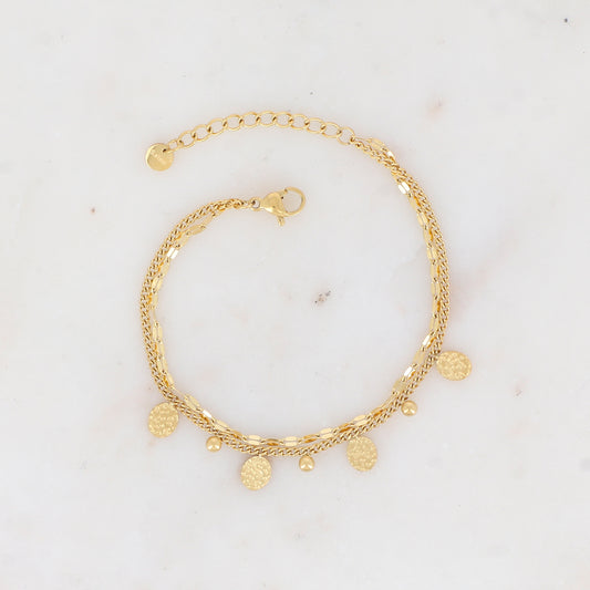 Bracelet double rangs avec pampilles ovales martelées