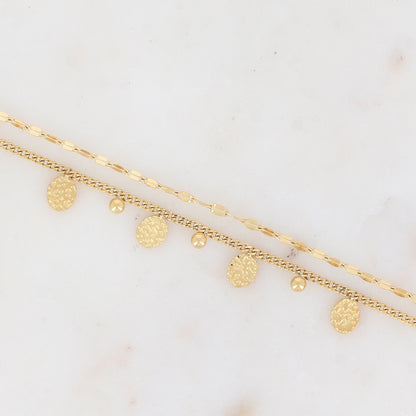 Bracelet double rangs avec pampilles ovales martelées