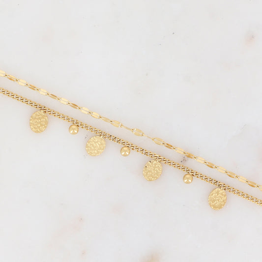 Bracelet double rangs avec pampilles ovales martelées