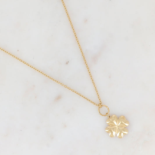 Collier en maille avec trèfle porte-bonheur lisse effet miroir (50+5CM)