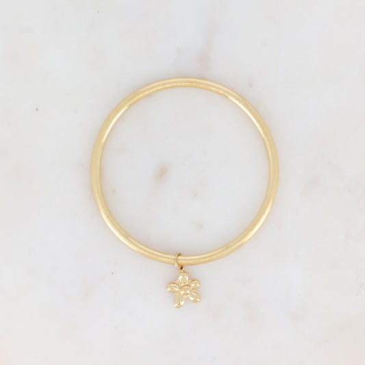 Jonc non réglable effet brossé avec fleur lisse Diamètre: 64mm - Epaisseur : 4mm
