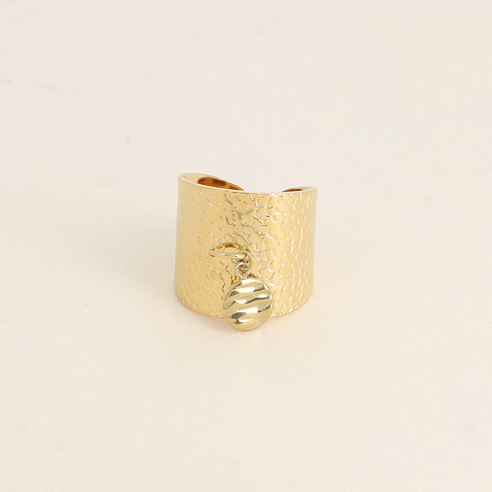 Bague large - anneau motif écaille et pampille ronde texturée