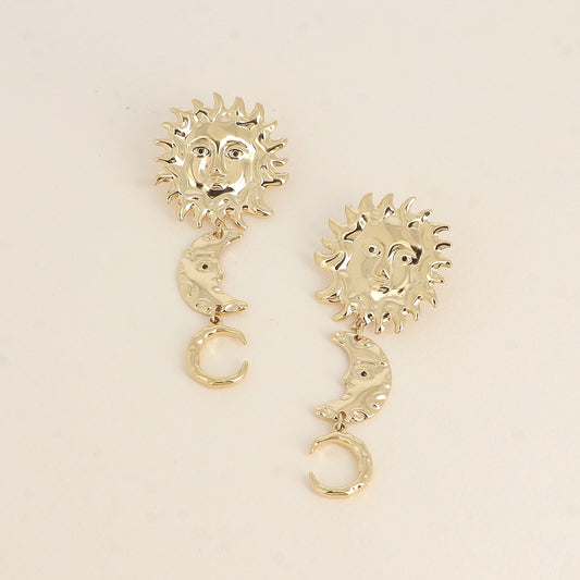 Boucles pendantes - 3 pièces (soleil, 2 lunes) 35x82 mm