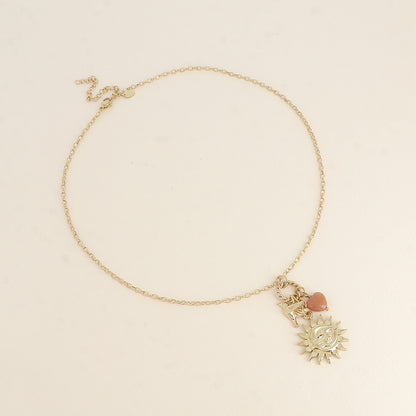 Collier - 3 pièces (éclipse, soleil, lune, perle cœur et oiseau) 45+7 cm