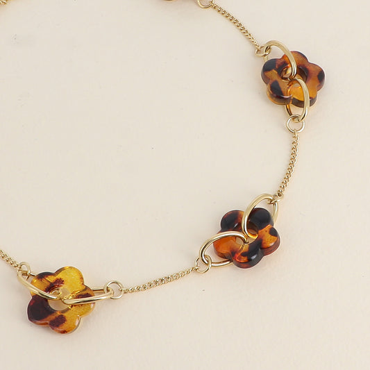 Collier - 5 fleurs de résine - Léopard 40+5 cm