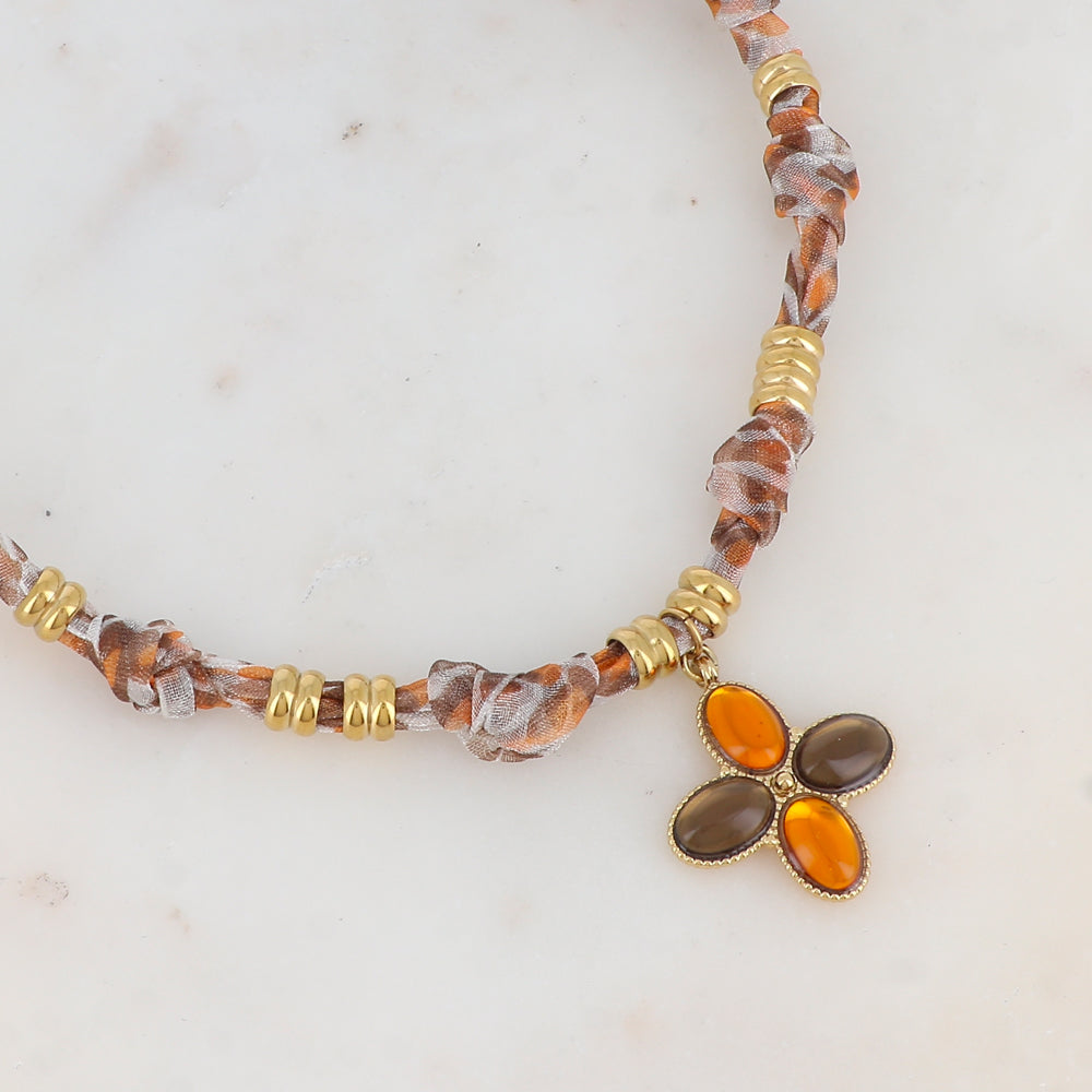 Collier ruban Liberty avec pendentif serti de 4 pâtes de verre (39+5CM)
