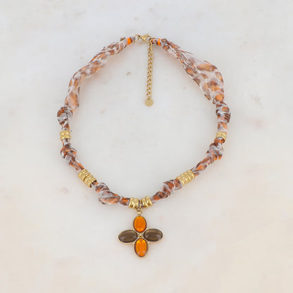 Collier ruban Liberty avec pendentif serti de 4 pâtes de verre (39+5CM)