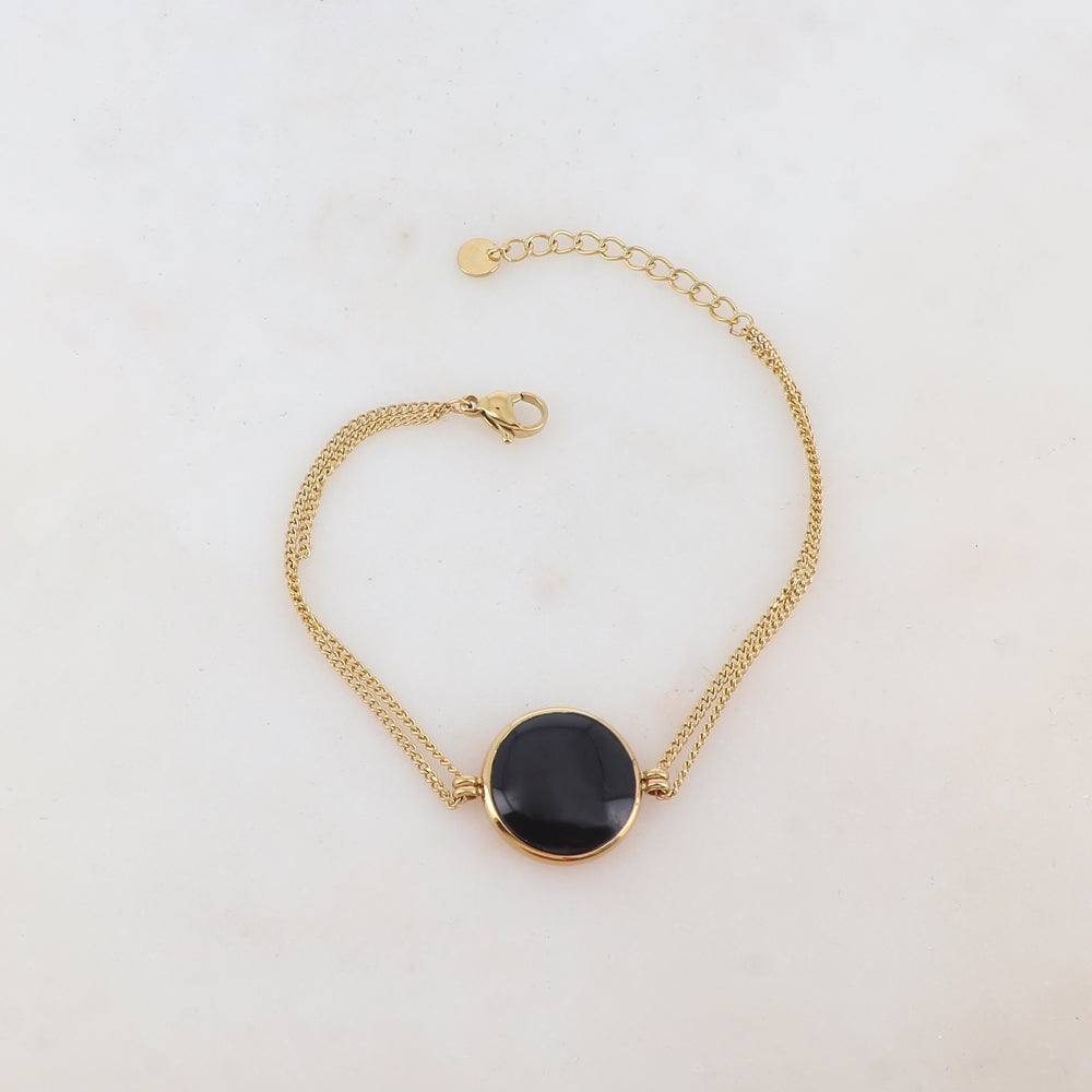Bracelet deux rangs avec pièce ronde émaillée