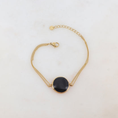 Bracelet deux rangs avec pièce ronde émaillée