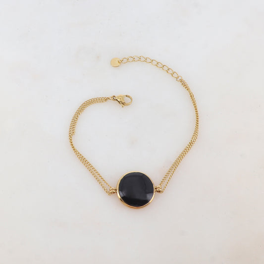 Bracelet deux rangs avec pièce ronde émaillée