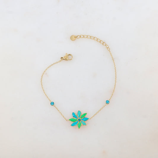 Bracelet avec fleur émaillée et strass