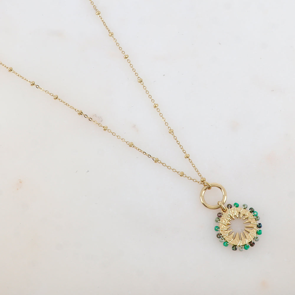 Collier avec anneau, pièce ronde embellie de perles (40+5CM)