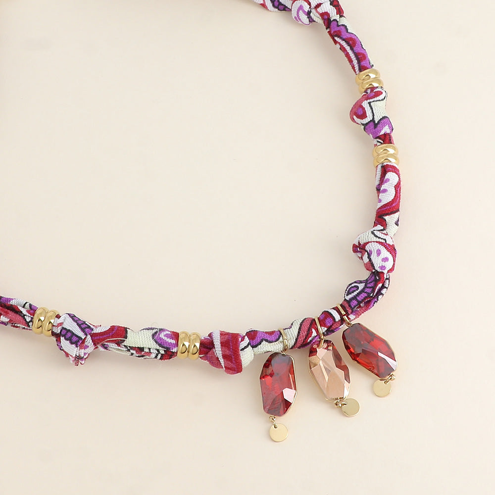 Collier sur tissu - orné de 3 cristaux de Swarovski® - Rose gold