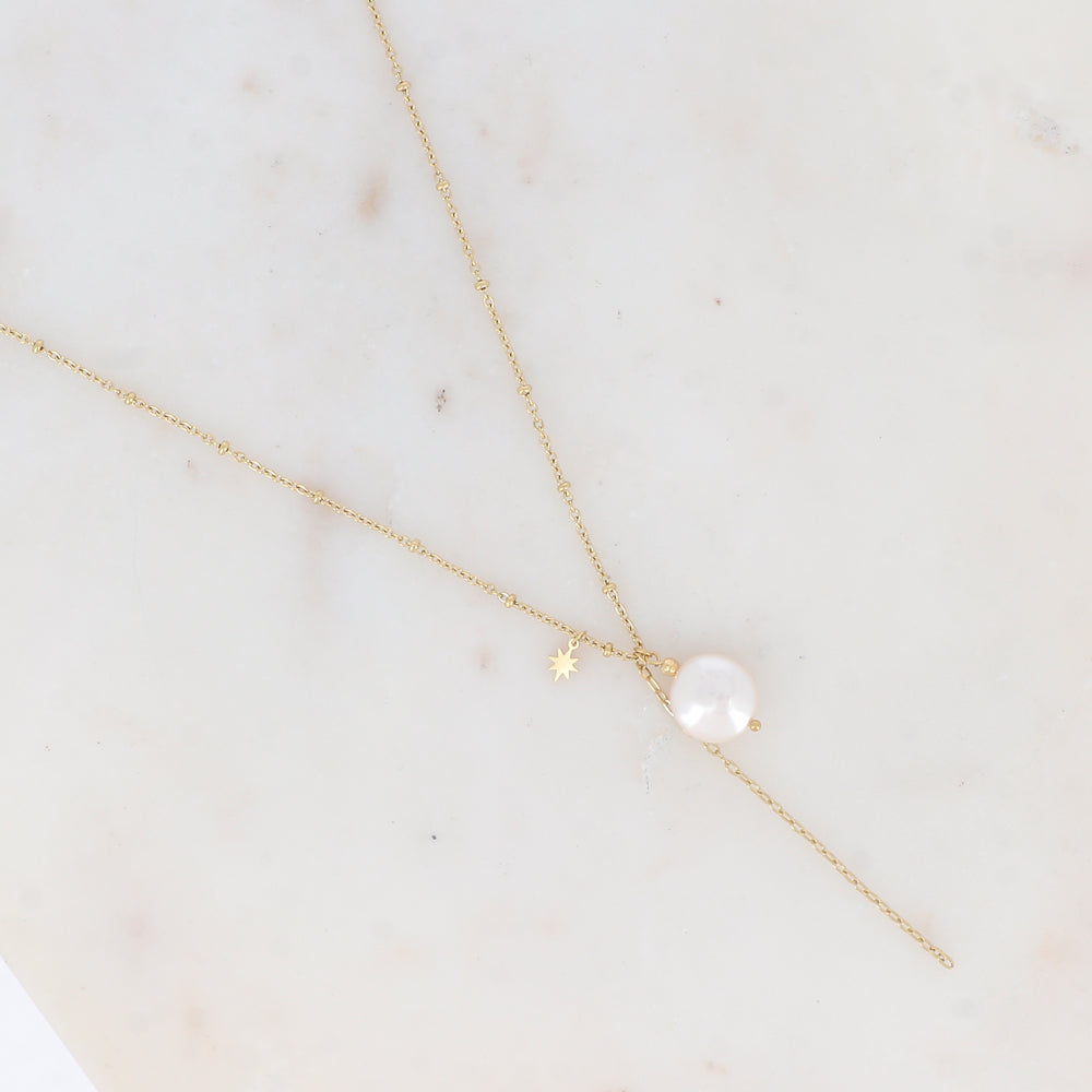 Collier en Y avec chaîne, étoile et perle d'eau douce (45+5CM)