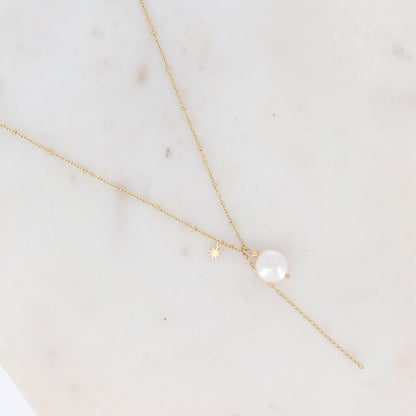 Collier en Y avec chaîne, étoile et perle d'eau douce (45+5CM)