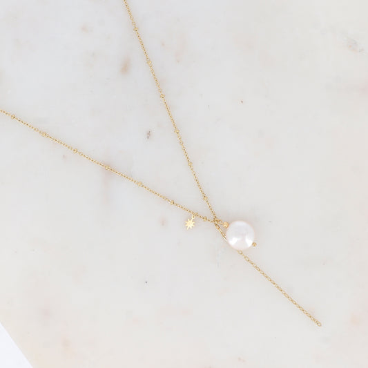 Collier en Y avec chaîne, étoile et perle d'eau douce (45+5CM)