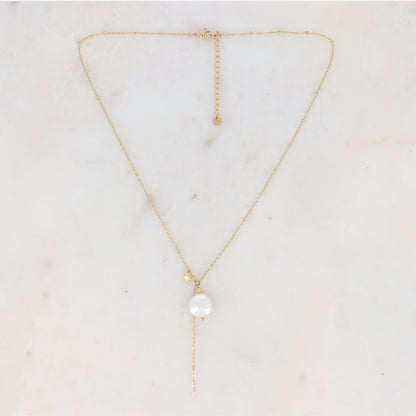 Collier en Y avec chaîne, étoile et perle d'eau douce (45+5CM)
