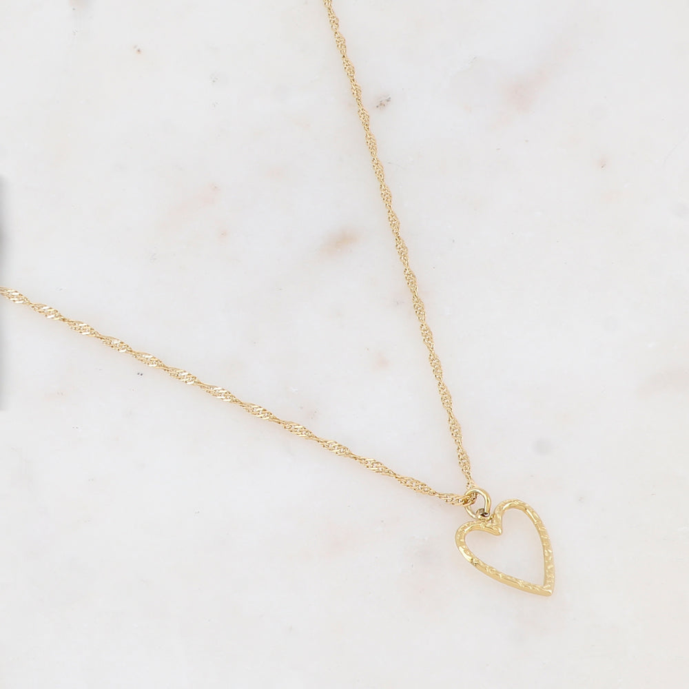 Collier doré avec pampille ajourée forme cœur 50+5 cm