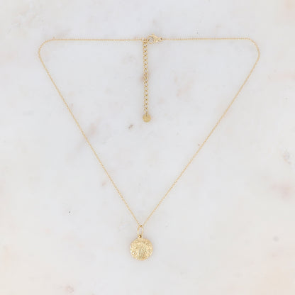 Collier doré avec pendentif signe astrologique Vierge avec gravure au dos : "PROTECT-ME" 40+5 cm